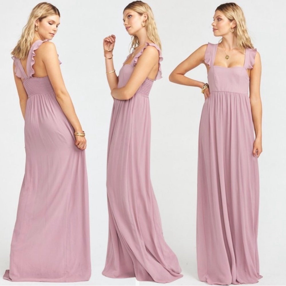 Show Me Your Mumu June Maxi Bridesmaid Dress in Antique Rose Chiffon